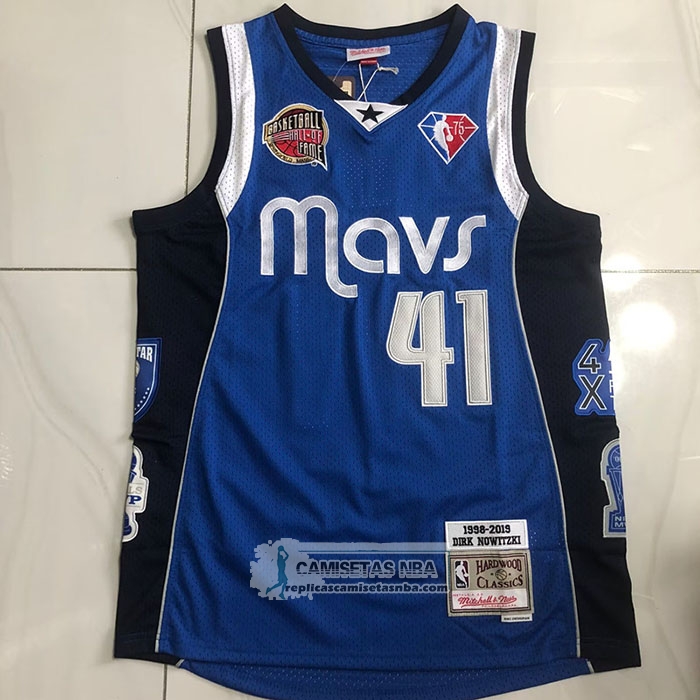 Camiseta Dallas Mavericks Kyrie Irving NO 41 Hall of Fame Mitchell & Ness 1998 Azul